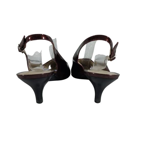 TALBOTS! IRIDESCENT BURGUNDY PATENT LEATHER SLINGBACK KITTEN HEELS! SZ 8B - Picture 8 of 11